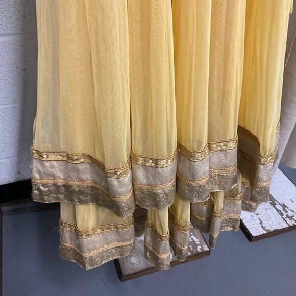 Vintage Yellow Embroidered Anarkali Dress With Beaded Details As Is - Picture 14 of 16